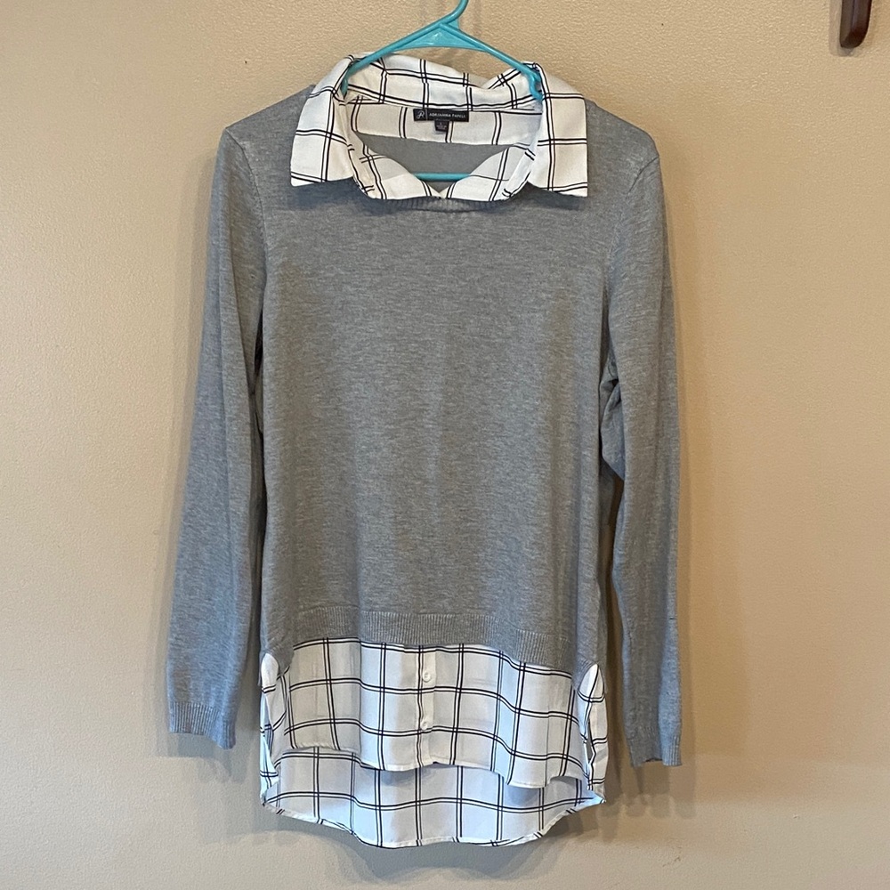 Adrianna Papell Gray and White Layered Blouse